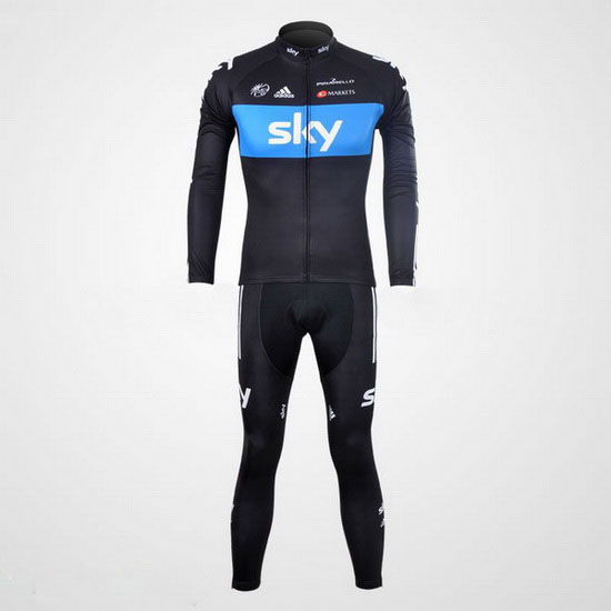 2012 Maillot sky Tirantes Mangas Largas Negro Y celeste